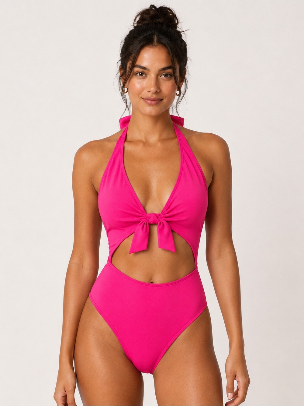 Gibson Latimer Women’s S Hot Pink Halter Tie Bow Cutout One Piece Swimsuit EUC